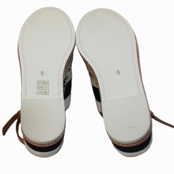 Tory Burch Grosgrain Ribbon Cream And Black Sling Back Platform Sandal, Size 8 - Picture 8 of 11